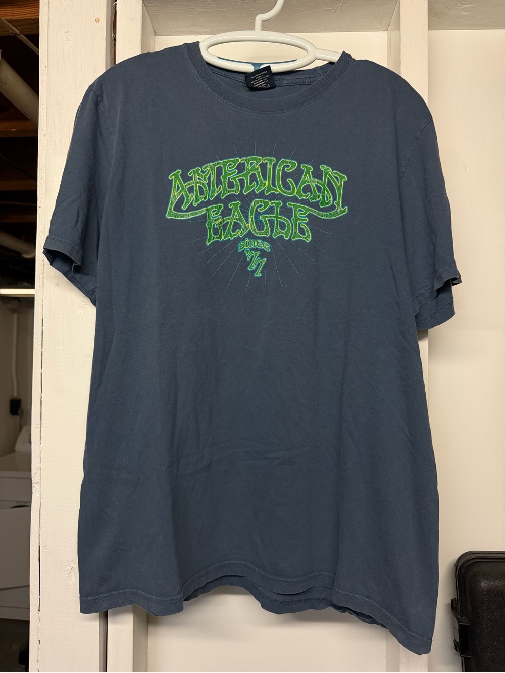 Men’s Vintage American Eagle Since 77 Blue and Green Graphic Shirt Size XL
